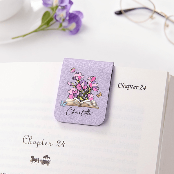 Personalized Birth Flower Butterfly Magnetic PU Leather Bookmark Clip with Name Birthday Christmas Gift for Book Lovers Bookworms