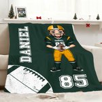 Personalized Football Cartoon Character Soft Throw Blanket with Name and Number Home Decor Birthday Game Day Gift for Football Lovers