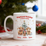Personalized Cute Highland Cow Family 11 oz Ceramic Coffee Mug with Name Christmas Gift for Family