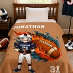 Personalised Cartoon Character Football Soft Throw Blanket with Name and Number Home Decor Birthday Game Day Gift for Football Lovers