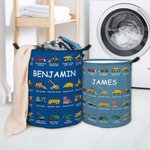 Personalized Multicolour Construction Truck Excavator Bulldozer Waterproof Storage Basket with Text Birthday Gift for Boys Girls Truck Lovers