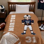 Personalized Football Cartoon Character Soft Throw Blanket with Name and Number Home Decor Birthday Game Day Gift for Football Lovers