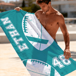 Personalized Cartoon Football Player Quick Dry Oversized Beach Towel with Name and Number Summer Travel Essential Gift for Football Sports Lovers