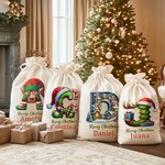 Ayudante de Santa listo para compartir alegría - bolsa de regalo personalizada de lona con cordón detalles para fiestas regalo de Navidad