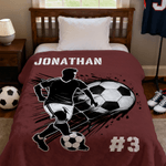 Silueta de fútbol personalizada Manta suave con nombre y número Decoración del hogar Navidad Cumpleaños Regalo para jugador de fútbol