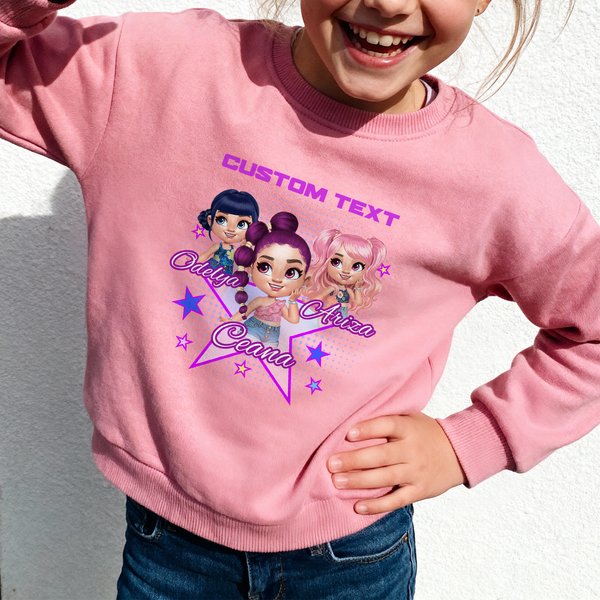 Personalized Cartoon K-Pop Girl Design Soft Kid T-shirt Sweatshirt Hoodie with Names Daily Wear Christmas Birthday Gift for Girls
