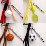 Gepersonaliseerde Tennisbal Gevormde Naam Zakje Sleutelhanger met Racket Bal Bedels Team Verjaardag Gift voor Coach Tennis Lovers Teamgenoten