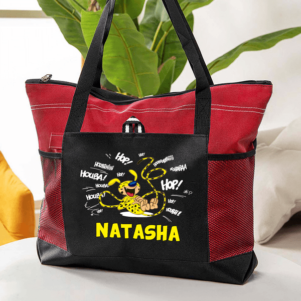 Personalized Cute Tail-Bouncing Marsupilami Tote Bag with with Name and Mesh Pockets Birthday Mother's Day Gift for Kids Moms | Callie × Marsupilami®