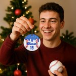Gepersonaliseerd Ice Cream Drip Honkbal Kerstornament met Naam en Nummer Wedstrijddag Verjaardagscadeau voor Honkbal liefhebbers