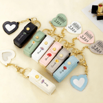 Personalized Birth Flower PU Leather Lipstick Case Keychain with Name and Heart-Shaped Mirror Makeup Essentials Birthday Anniversary Gift for Women