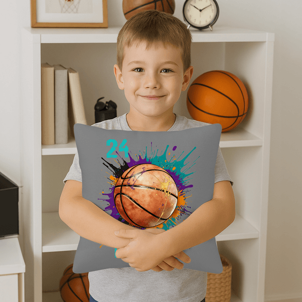 Personalized Splatter Paint Baseball Football Throw Pillow Cover with Name and Number Home Decor Birthday Christmas Gift for Kids Ball Lovers