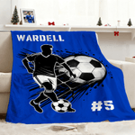 Silueta de fútbol personalizada Manta suave con nombre y número Decoración del hogar Navidad Cumpleaños Regalo para jugador de fútbol