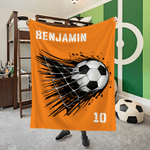 Silueta de fútbol personalizada Manta suave con nombre y número Decoración del hogar Navidad Cumpleaños Regalo para jugador de fútbol