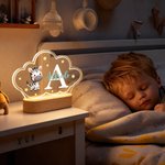 Luz nocturna personalizada de acrílico con nombre y personaje de dibujos animados con base de madera regalo de cumpleaños y aniversario para niños