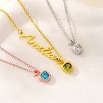 Personalised Dainty Apple Charm Necklace with Birthstone and Name Christmas Valentine's Day Birthday Anniversary Gift for Women Girlfriends Wives