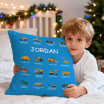 Personalised Construction Lorry Multicolor Cushion Cover with Name Home Decor Christmas Birthday Gift for Boys Lorry Lovers Kids