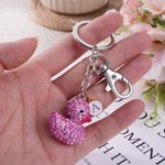 Personalized 3D Cute Rubber Ducky Glitter Keychain with Initial Pendant Anniversary Birthday Gift for Family Friends