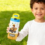 Personalizada Casco de Vehículo Cara Foto Nombre 12 oz Botella de Agua Aislada con Pajita y Tapa Antiderrame Regalo de Cumpleaños para Niños Niñas