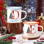 Tasse en émail à bord coloré avec nom et initiales pour l'arbre de Noël personnalisé Père Noël 12 oz Cadeau de Noël pour les enfants et les amis