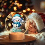 Personalisiertes Nachtlicht mit Namen und niedlichem Schneemann inklusive Holzsockel Schneeflocke Weihnachten Geschenk für Kinder
