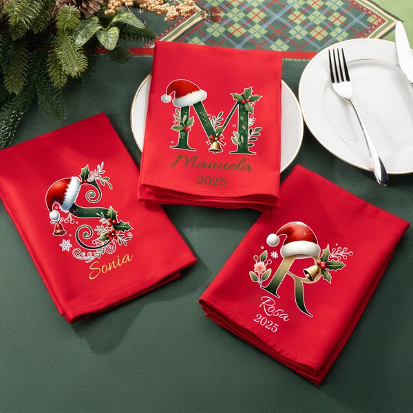 Servilleta personalizada con nombre e iniciales en 100% algodón reutilizable decoración de mesa regalo de Navidad para familia