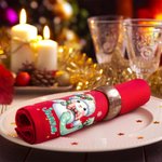 Servilleta roja personalizada reutilizable de 100% algodón con muñeco de nieve inicial y nombre decoración de mesa regalo de Navidad para amigos