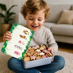 Gepersonaliseerde 1-6 Cartoon Paard Dieren Voedselveilige Metalen Koekjestrommel Opbergblik met Foto's en Namen Kerstcadeau voor Familie en Kinderen