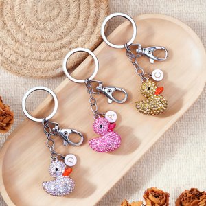Personalised 3D Cute Rubber Ducky Glitter Keychain with Initial Pendant Anniversary Birthday Gift for Family Friends