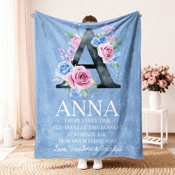 Manta suave con iniciales florales personalizadas con nombre y texto Decoración del hogar Navidad Cumpleaños Regalo para la familia Niños