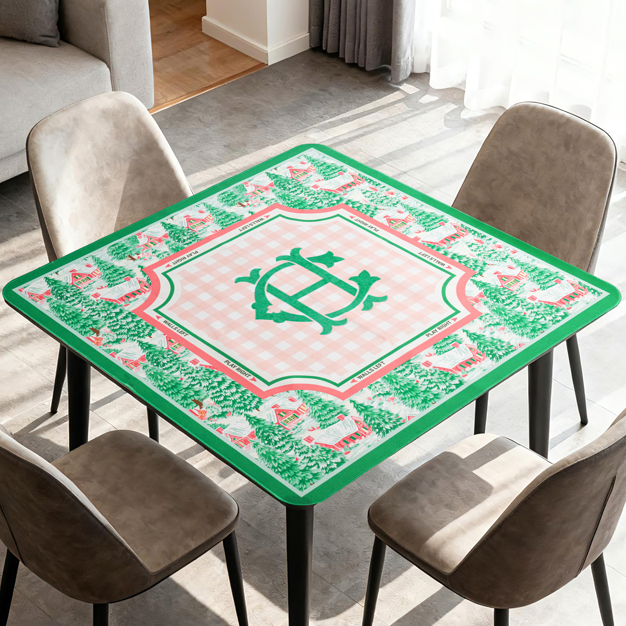 Tapis de Mahjong Personnalisé Chinoiserie Pine Cottage avec Monogramme Accessoire de Jeu Noël Anniversaire Cadeau pour les Amoureux du Mahjong