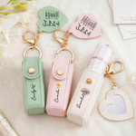 Personalized Birth Flower PU Leather Lipstick Case Keychain with Name and Heart-Shaped Mirror Makeup Essentials Birthday Anniversary Gift for Women