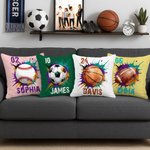 Personalized Splatter Paint Baseball Football Throw Pillow Cover with Name and Number Home Decor Birthday Christmas Gift for Kids Ball Lovers
