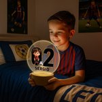 Luz nocturna LED personalizada de personaje de fútbol 3D con inicial de nombre y base de madera regalo de cumpleaños para niños y niñas