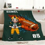 Personalised Cartoon Character Football Soft Throw Blanket with Name and Number Home Decor Birthday Game Day Gift for Football Lovers