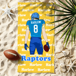 Toalla de playa de gran tamaño y secado rápido personalizada con el nombre de un jugador de fútbol de dibujos animados Regalo esencial para los amantes de los deportes de verano