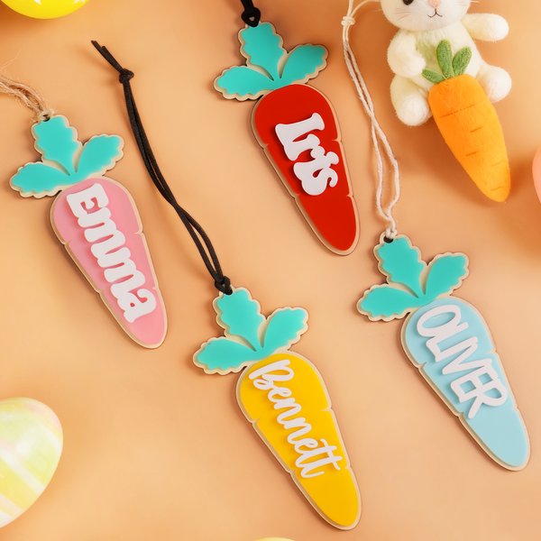 Personalized Carrot Multicolor Acrylic Basket Tag with Name Birthday Easter  Gift for Boys Girls