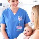 Personalised NICU Baby Blanket Pattern Stethoscope Bow Retractable Badge Reel with Name and Buddy Birthday Christmas Gift for Nurse Doctor