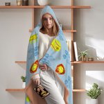 Personalised Softball Baseball Bow Multicolour Soft Hooded Blanket with Name Home Decor Birthday Game Day Gift for Girl Sports Lover