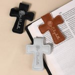 Personalised Birth Flower PU Leather Cross Magnetic Bookmark Clip with Name Reading Supplies First Communion Baptism Gift for Christians Bookworms