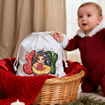 Personalized Joy To The World My First Christmas Canvas Drawstring Gift Bag with Name and Year Christmas Gift for Newborns