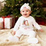 Personalized Santa Hat Teddy Bear Initial 100% Cotton Baby Romper Set with Hat Feet Covers and Gift Box Baby Shower Christmas Gift for Newborns
