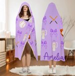 Personalised Softball Baseball Bow Multicolour Soft Hooded Blanket with Name Home Decor Birthday Game Day Gift for Girl Sports Lover