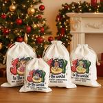 Personalized Joy To The World My First Christmas Canvas Drawstring Gift Bag with Name and Year Christmas Gift for Newborns