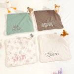 Personalised Cute Boy Bear Cow Fantasy Unicorn Soft Baby Security Blanket with Embroidered Name Birthday Baby Shower Gift for Newborns