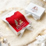 Personalized Santa Hat Teddy Bear Initial 100% Cotton Baby Romper Set with Hat Feet Covers and Gift Box Baby Shower Christmas Gift for Newborns