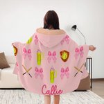 Personalised Softball Baseball Bow Multicolour Soft Hooded Blanket with Name Home Decor Birthday Game Day Gift for Girl Sports Lover
