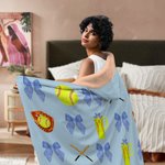 Personalised Softball Baseball Bow Multicolour Soft Hooded Blanket with Name Home Decor Birthday Game Day Gift for Girl Sports Lover