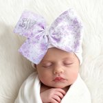 Personalized Toile De Jouy Bow White Hospital Hat with Embroidered Monogram Birthday Baby Shower Gift for Newborns