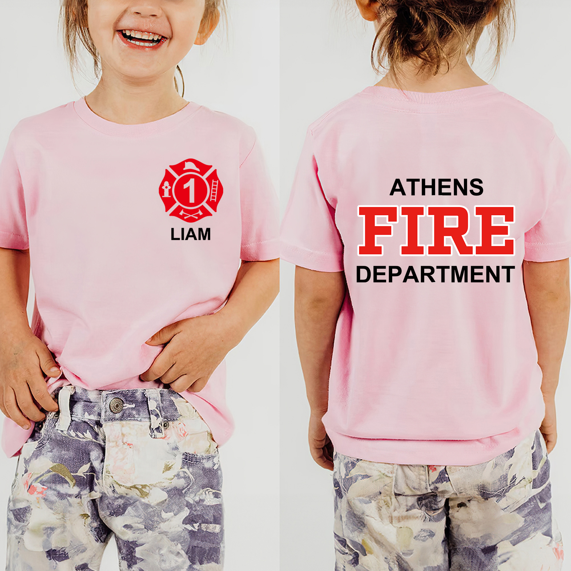 T-shirt personnalisé pompier Croix de Malte 100% coton avec nom, âge et texte Cadeau d'anniversaire pour garçon fille