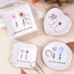 Personalised Birth Flower Friendship Ceramic Ring Dish Jewellery Tray with Name and Text Birthday Wedding Gift for Best Friends Bridesmaids